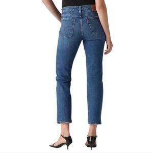 Levis Premium Wedgie Fit Straight Jeans Dark Blue Wash Button Fly Women 29 x 28